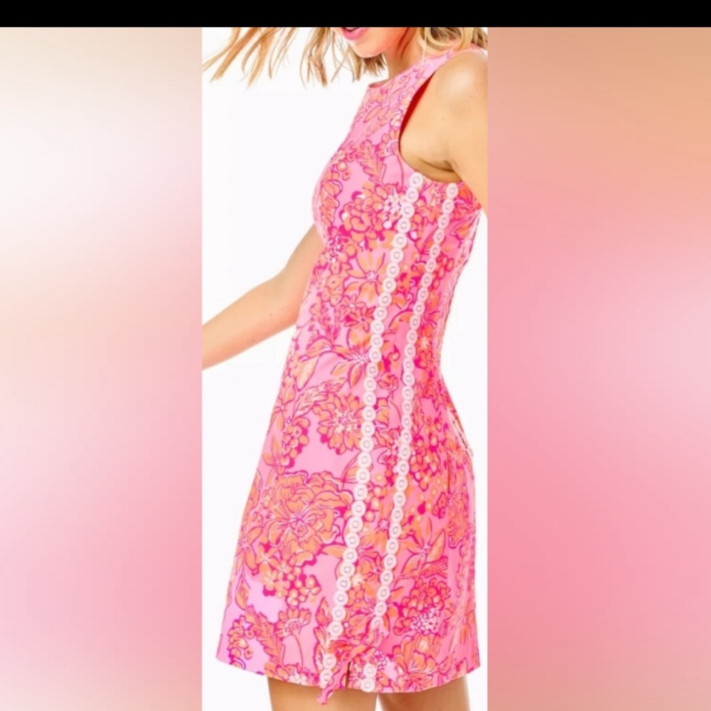 Lilly Pulitzer Pink and Orange Floral Dress white lace sleeveless sz 0 NWT